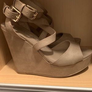 Nude platform wedges